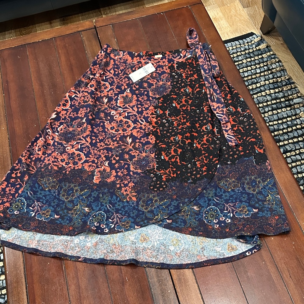 Anthropologie Asymmetrical Floral Skirt - Red and Blue